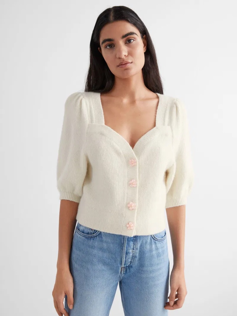 Floral Button Puff Sleeve Cardigan And Other Stories